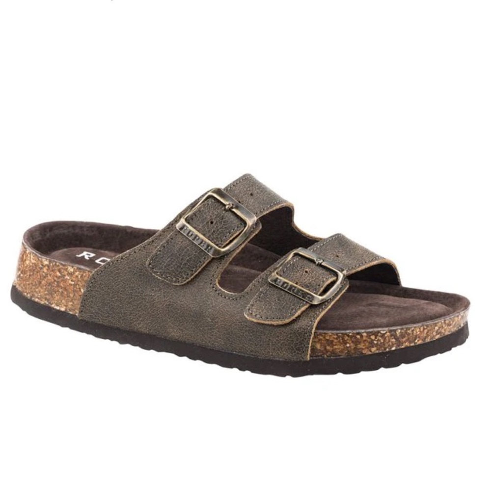 Roper Delilah Sandals Double Strap Brown Leather Size 11